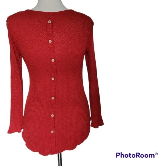 NWT Lana Button Back Rust Waffle Knit Top - Picture 7 of 11